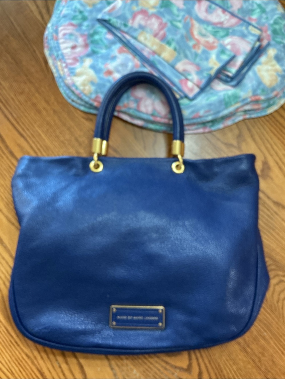 Marc by Marc Jacobs Blue Leather Tote with Gold Hardware